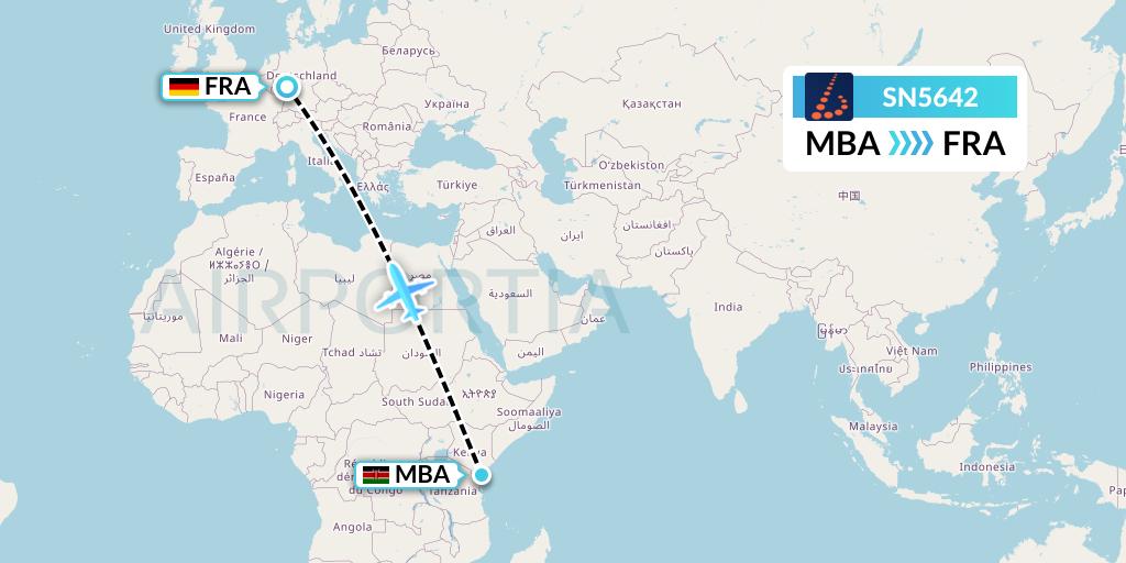 SN5642 Brussels Airlines Flight Map: Mombasa to Frankfurt