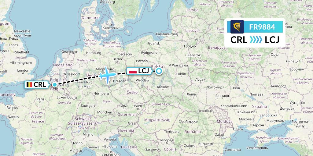 FR9884 Ryanair Flight Map: Brussels to Lodz