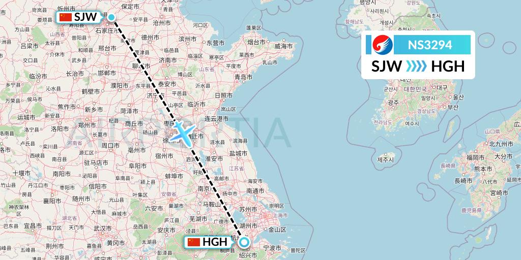 NS3294 Hebei Airlines Flight Map: Shijiazhuang to Hangzhou