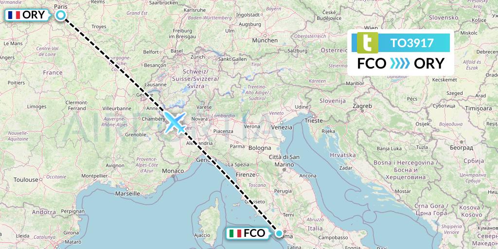 TO3917 Transavia France Flight Map: Rome to Paris