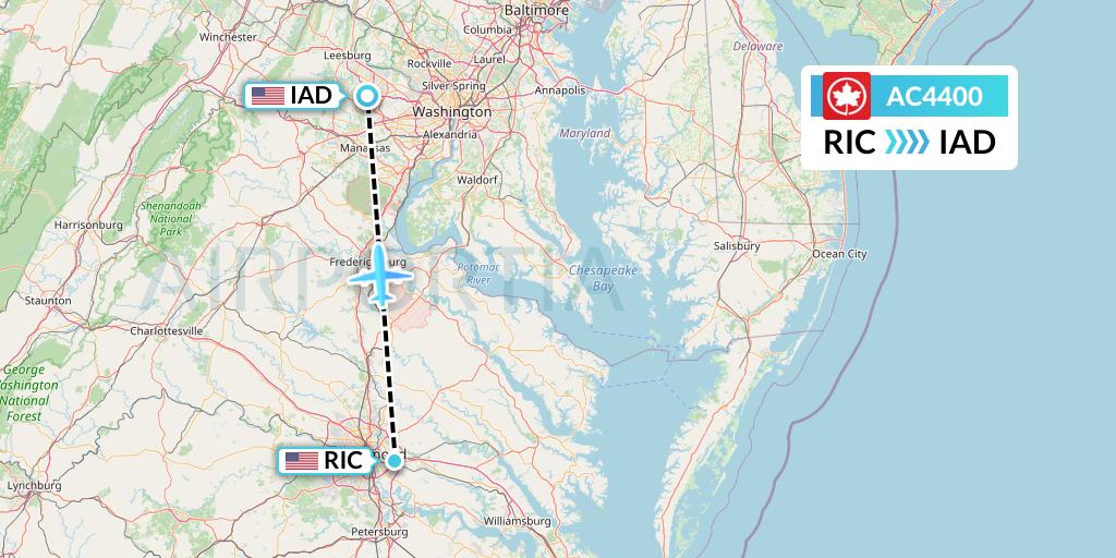 AC4400 Air Canada Flight Map: Richmond to Washington