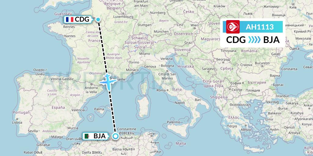 AH1113 Air Algerie Flight Map: Paris to Bejaia
