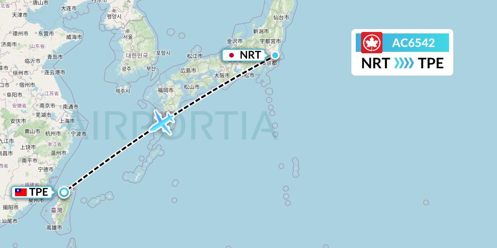 AC6542 Air Canada Flight Map: Tokyo to Taipei
