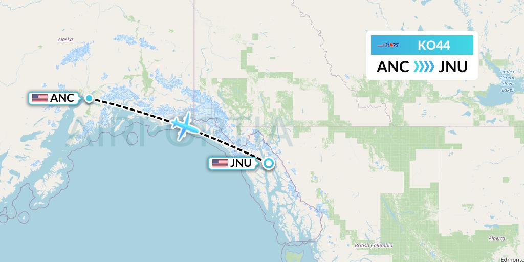 KO44 Komiaviatrans Flight Map: Anchorage to Juneau