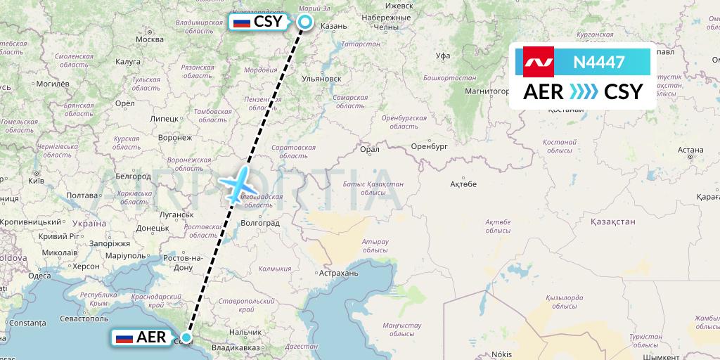 N4447 Nordwind Airlines Flight Map: Sochi to Cheboksary