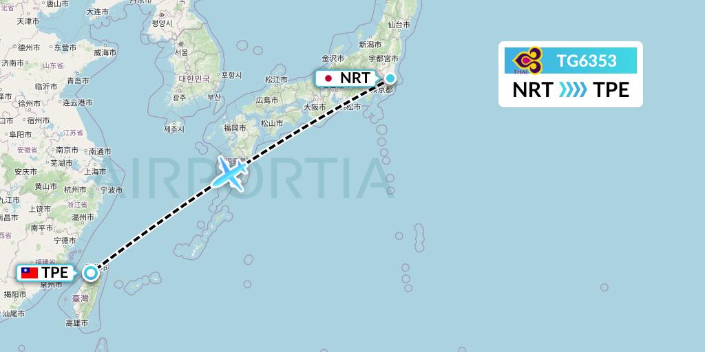 TG6353 Thai Airways Flight Map: Tokyo to Taipei