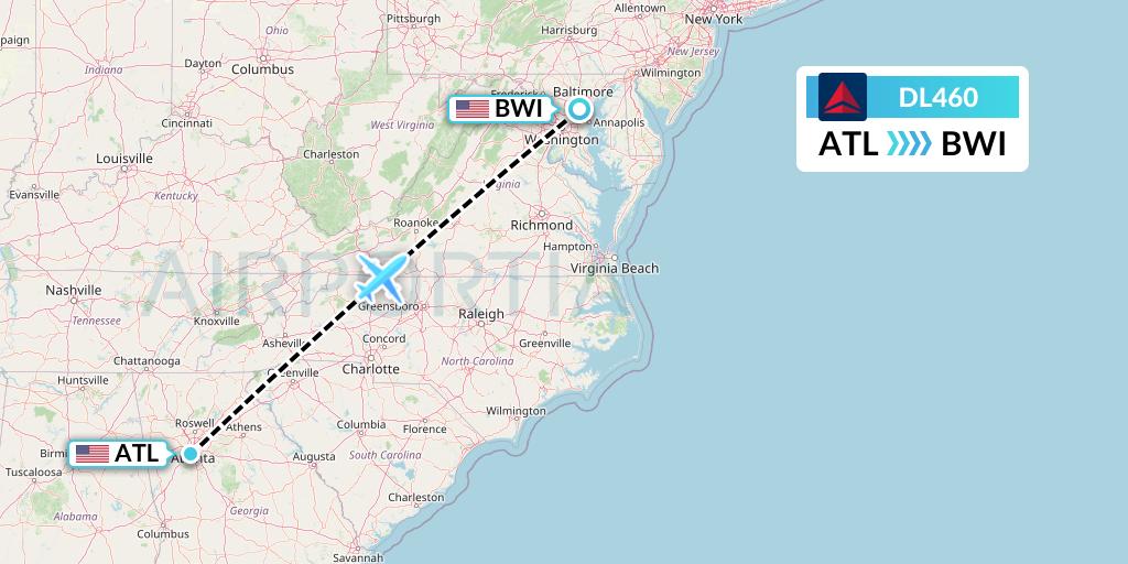 DL460 Delta Air Lines Flight Map: Atlanta to Baltimore