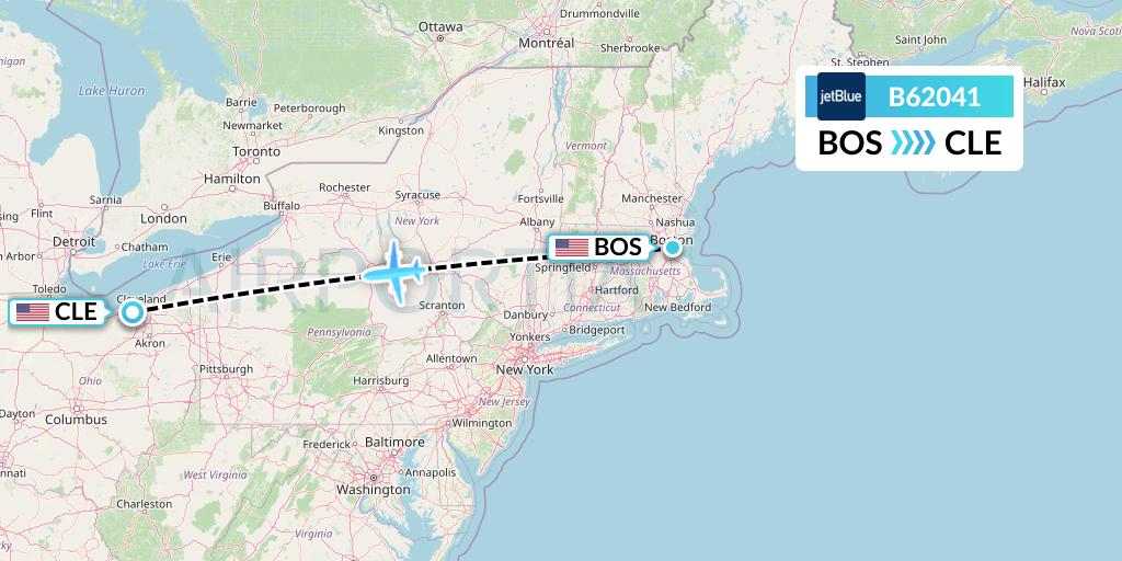 B62041 JetBlue Airways Flight Map: Boston to Cleveland