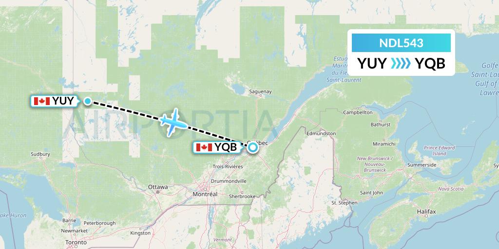 NDL543 Chrono Aviation Flight Map: Rouyn to Quebec
