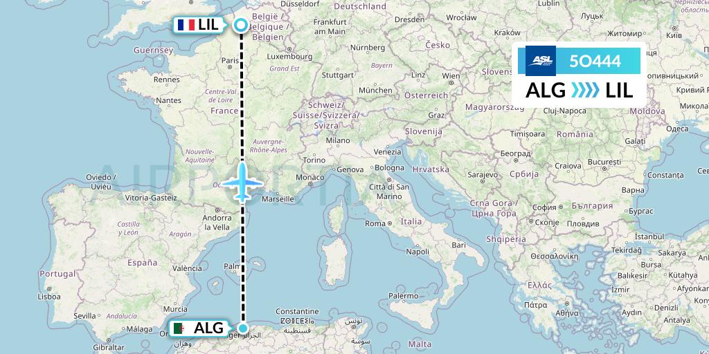 5O444 ASL Airlines France Flight Map: Algiers to Lille