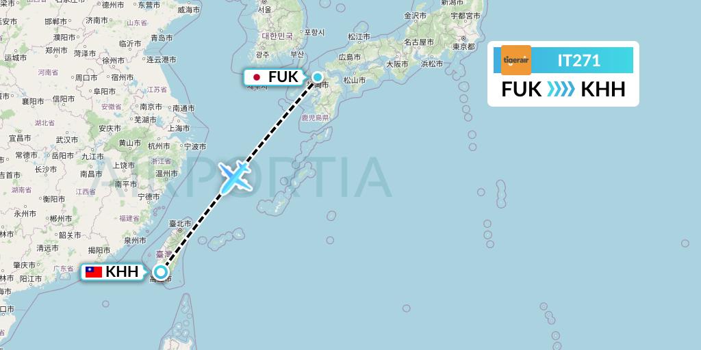IT271 Tigerair Taiwan Flight Map: Fukuoka to Kaohsiung