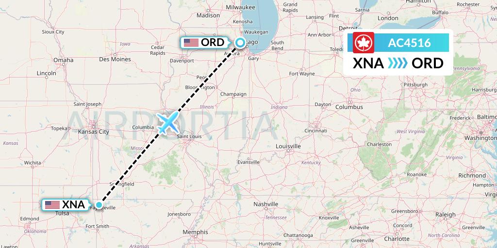 AC4516 Air Canada Flight Map: Bentonville to Chicago