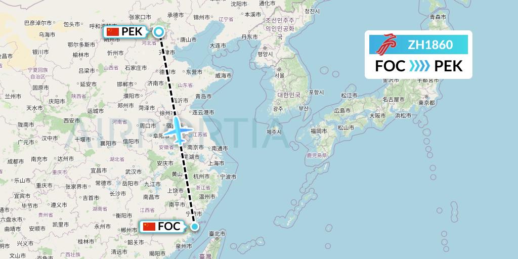 ZH1860 Shenzhen Airlines Flight Map: Fuzhou to Beijing