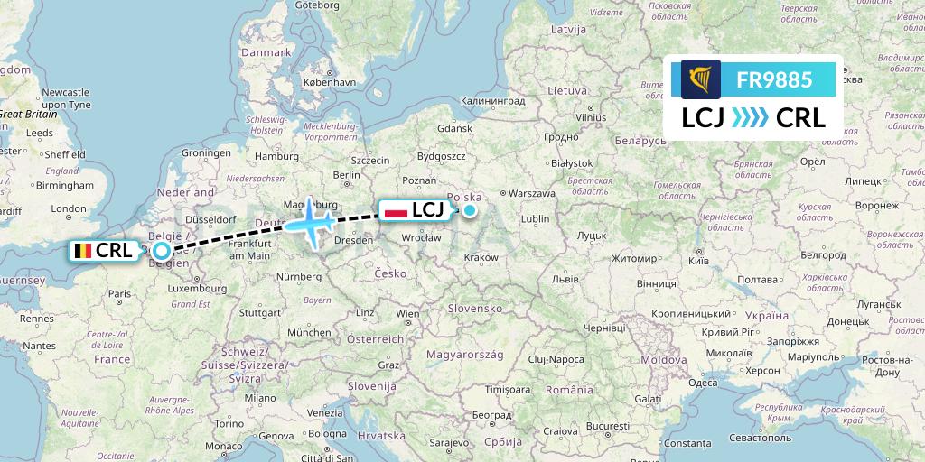 FR9885 Ryanair Flight Map: Lodz to Brussels