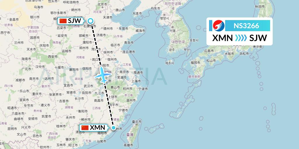 NS3266 Hebei Airlines Flight Map: Xiamen to Shijiazhuang
