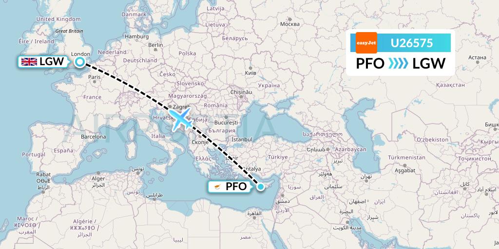 U26575 EasyJet Flight Map: Pafos to London