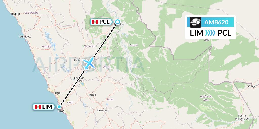 AM8620 Aeromexico Flight Map: Lima to Pucallpa