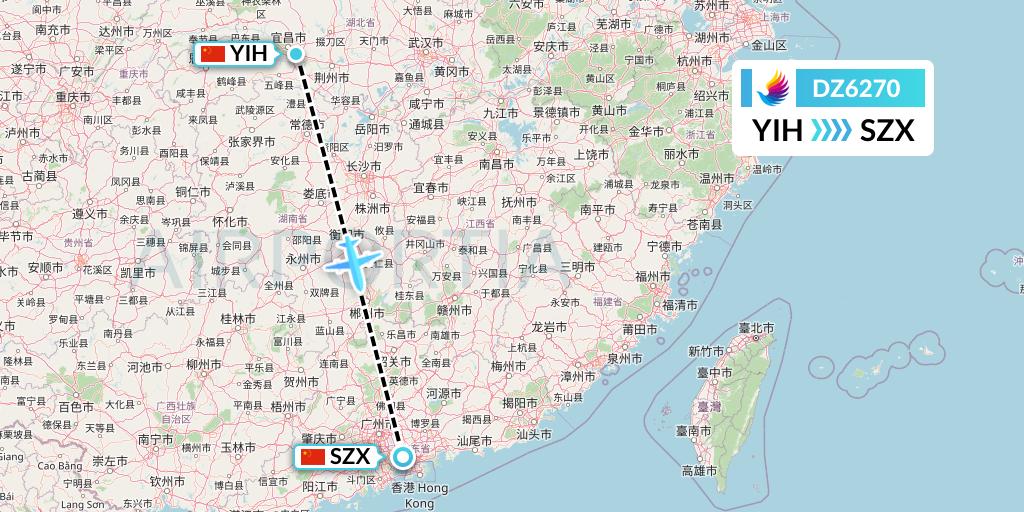 DZ6270 Donghai Airlines Flight Map: Yichang to Shenzhen