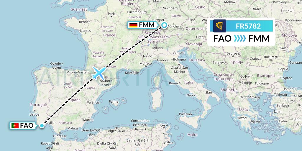 FR5782 Ryanair Flight Map: Faro to Memmingen