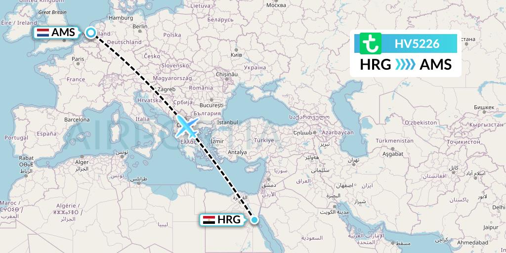 HV5226 Transavia Flight Map: Hurghada to Amsterdam