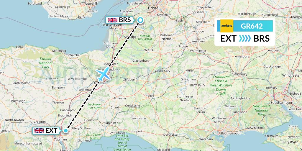 GR642 Aurigny Air Services Flight Map: Exeter to Bristol