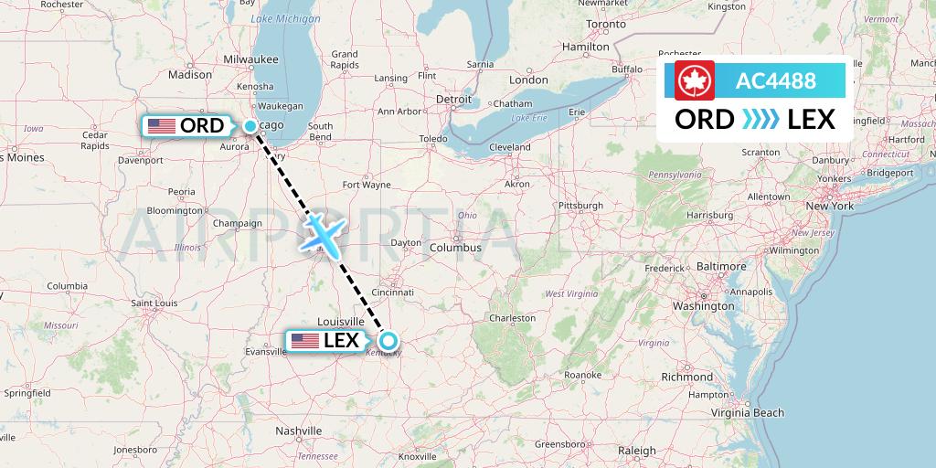 AC4488 Air Canada Flight Map: Chicago to Lexington