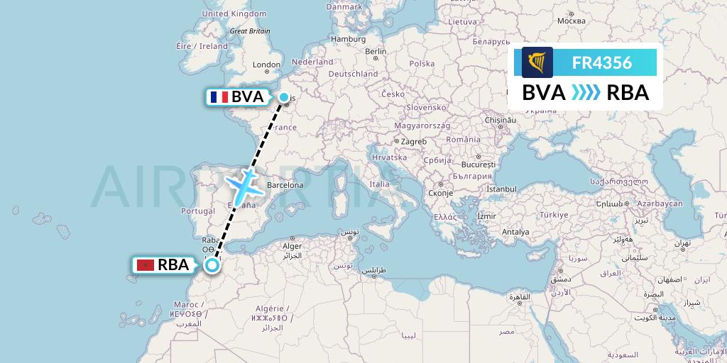 FR4356 Ryanair Flight Map: Paris to Rabat