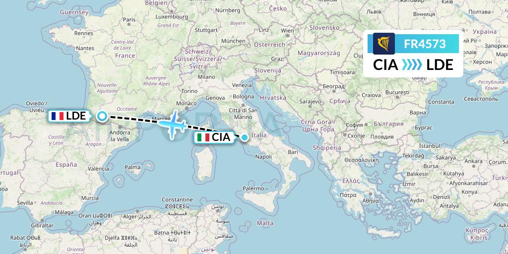 FR4573 Ryanair Flight Map: Rome to Tarbes