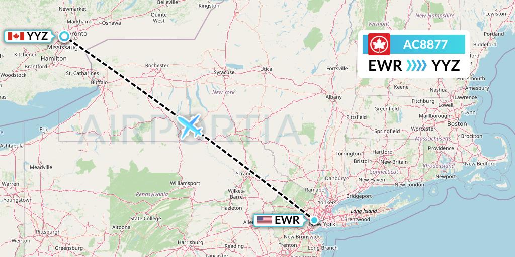 AC8877 Air Canada Flight Map: New York to Toronto