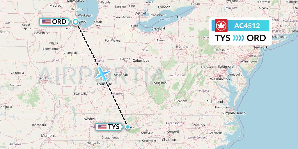 AC4512 Air Canada Flight Map: Knoxville to Chicago