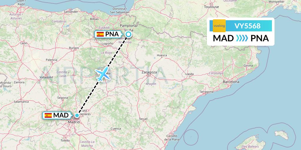 VY5568 Vueling Flight Map: Madrid to Pamplona