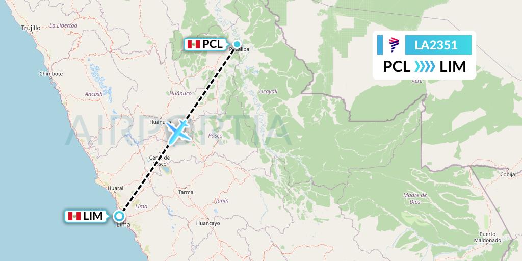 LA2351 LAN Airlines Flight Map: Pucallpa to Lima