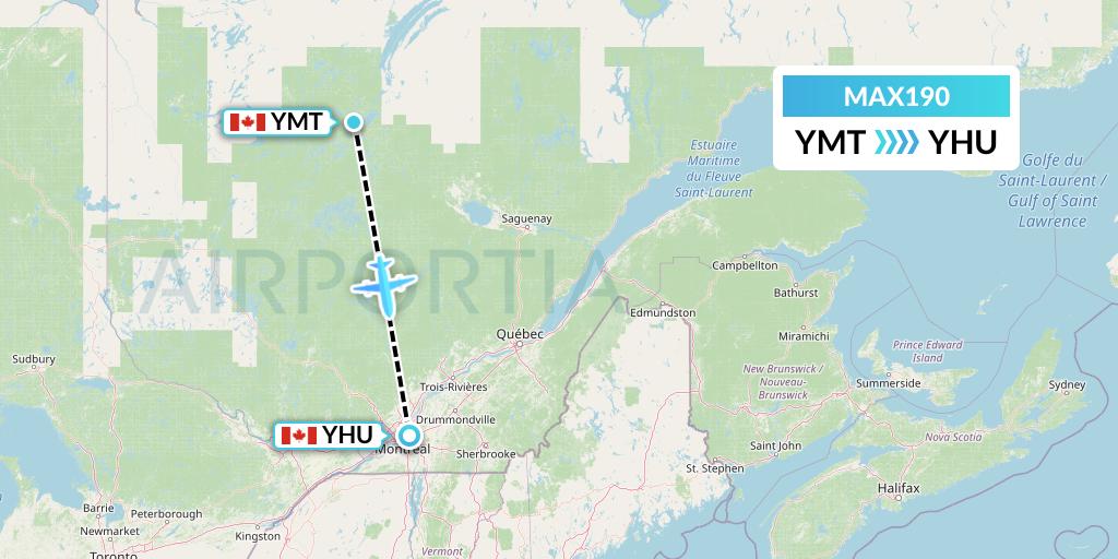 MAX190 Max Aviation Flight Map: Chibougamau to Montreal