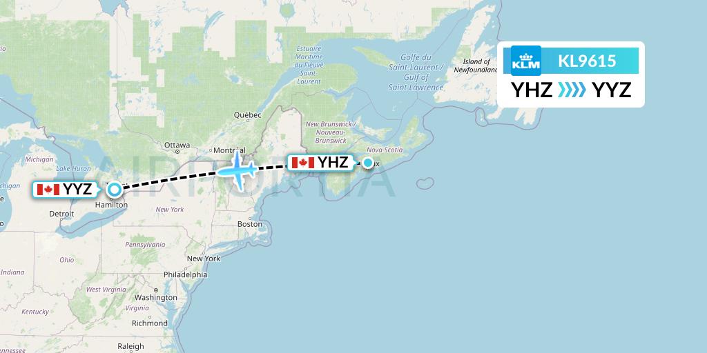 KL9615 KLM Flight Map: Halifax to Toronto
