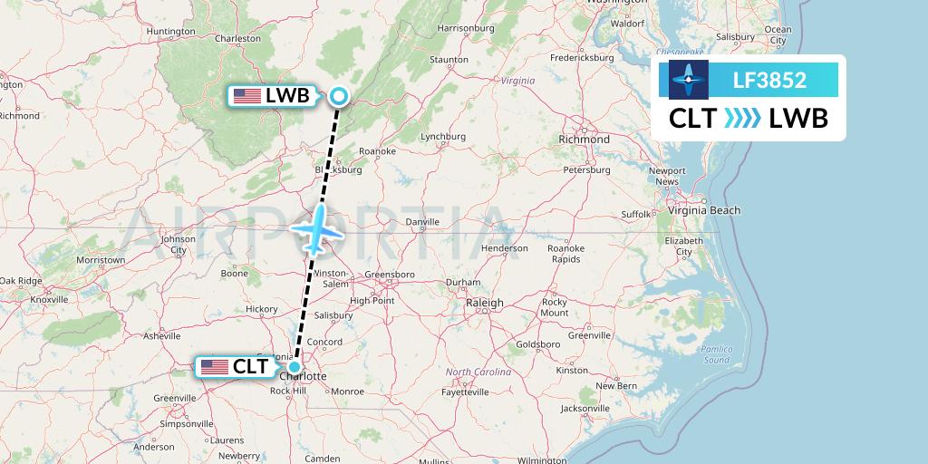 LF3852 Corporate Flight Management Flight Map: Charlotte to Lewisburg