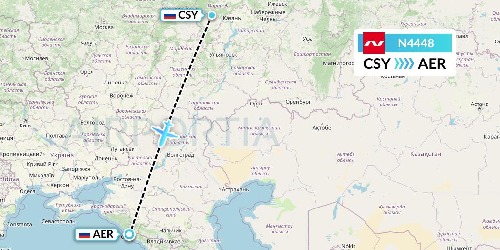 N4448 Nordwind Airlines Flight Map: Cheboksary to Sochi