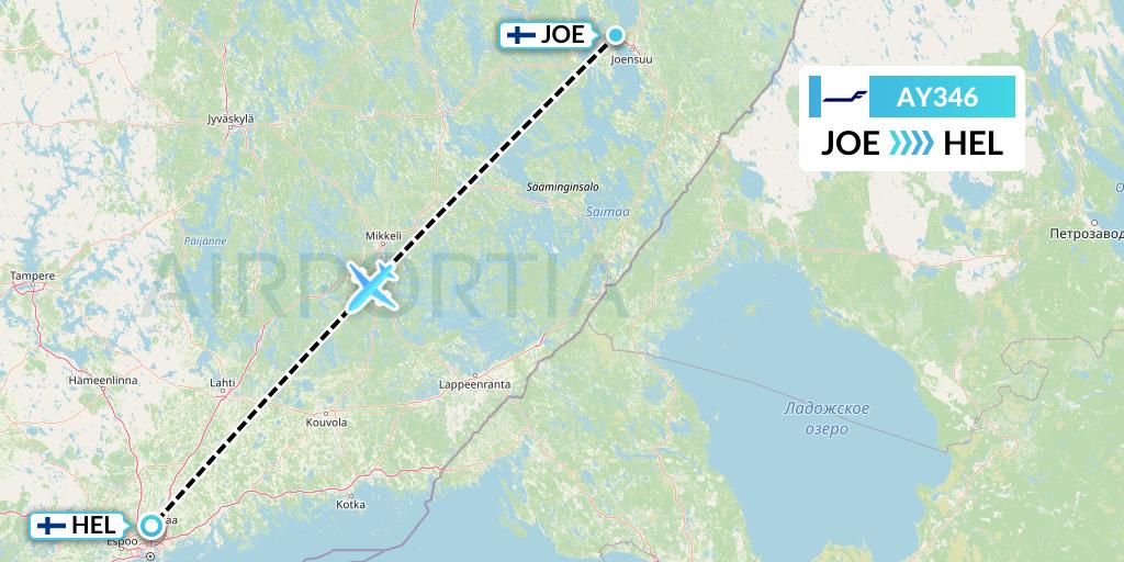 AY346 Finnair Flight Map: Joensuu to Helsinki