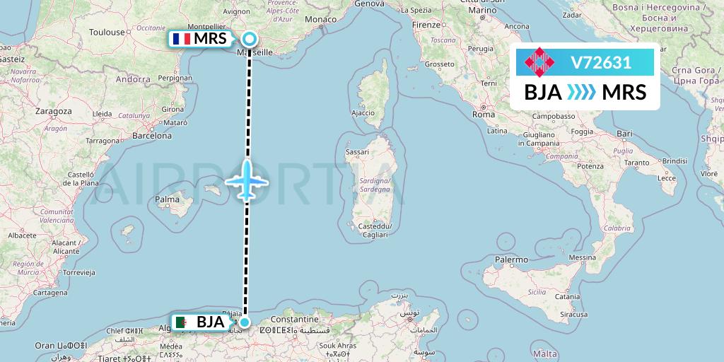 V72631 Volotea Flight Map: Bejaia to Marseille
