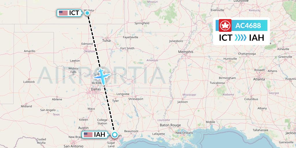 AC4688 Air Canada Flight Map: Wichita to Houston