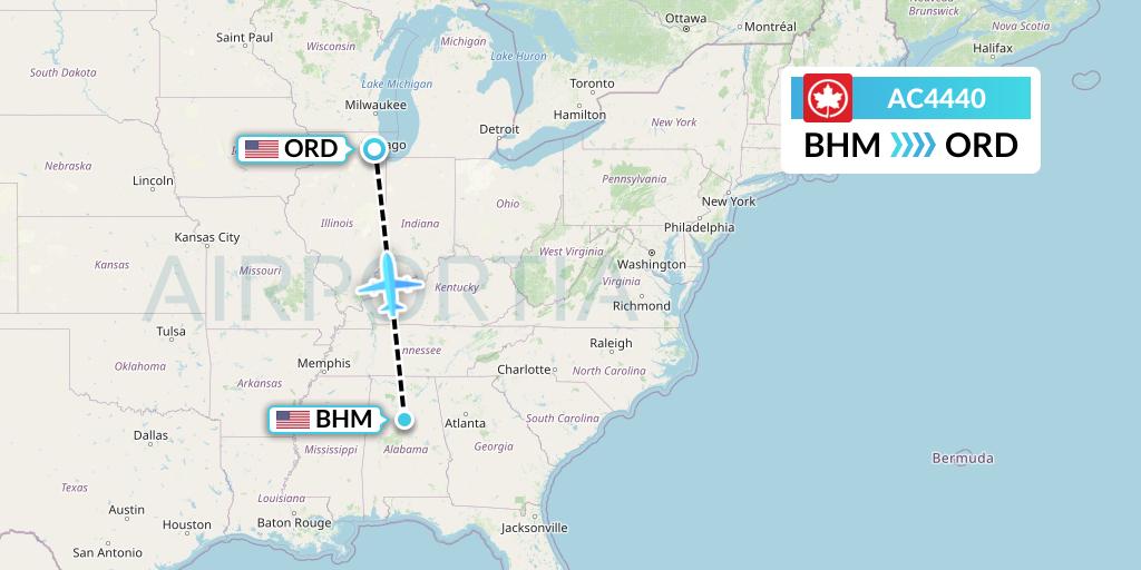 AC4440 Air Canada Flight Map: Birmingham to Chicago