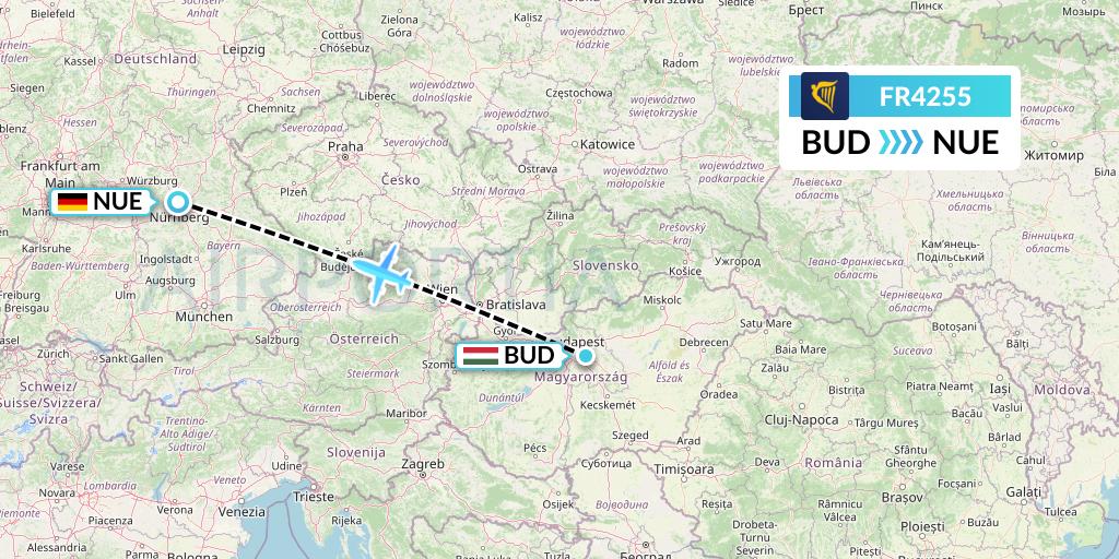 FR4255 Ryanair Flight Map: Budapest to Nurnberg