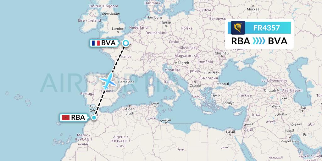 FR4357 Ryanair Flight Map: Rabat to Paris