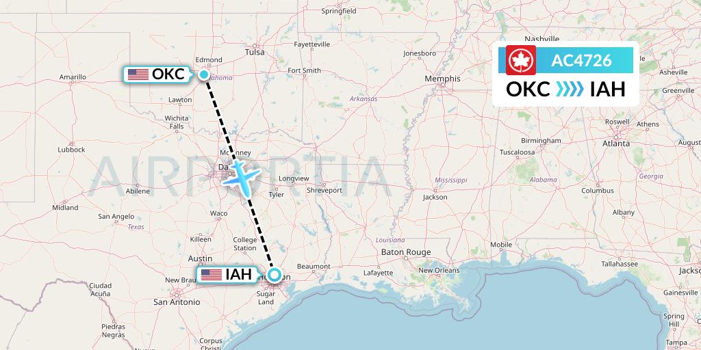 AC4726 Air Canada Flight Map: Oklahoma City to Houston