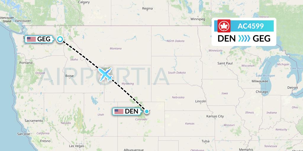 AC4599 Air Canada Flight Map: Denver to Spokane