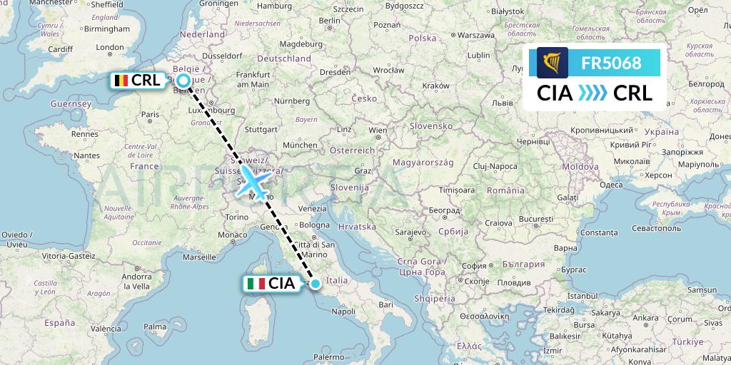 FR5068 Ryanair Flight Map: Rome to Brussels