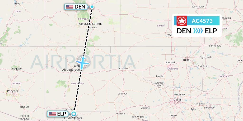 AC4573 Air Canada Flight Map: Denver to El Paso