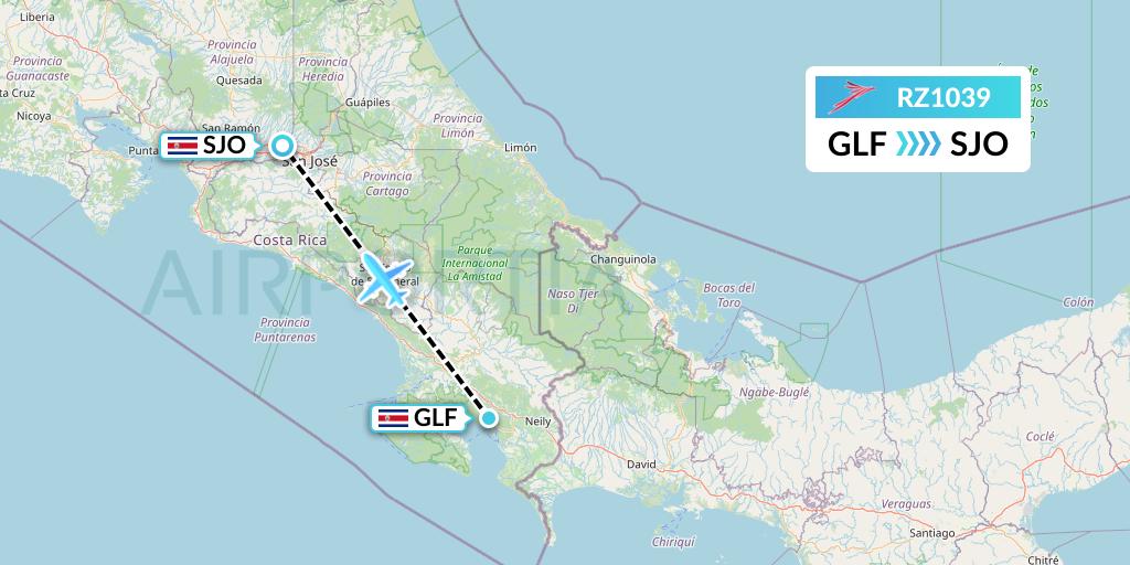 RZ1039 Sansa Airlines Flight Map: Golfito to San Jose