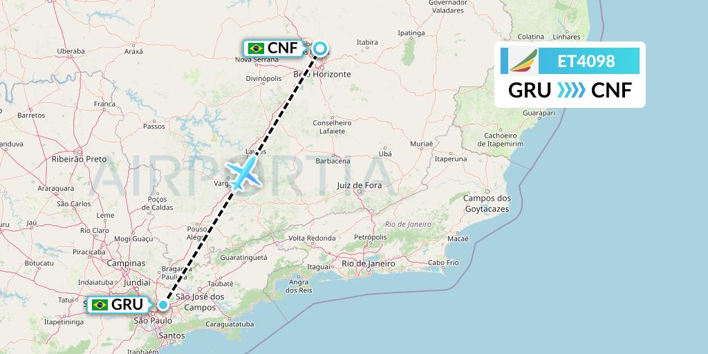 ET4098 Ethiopian Airlines Flight Map: Sao Paulo to Belo Horizonte