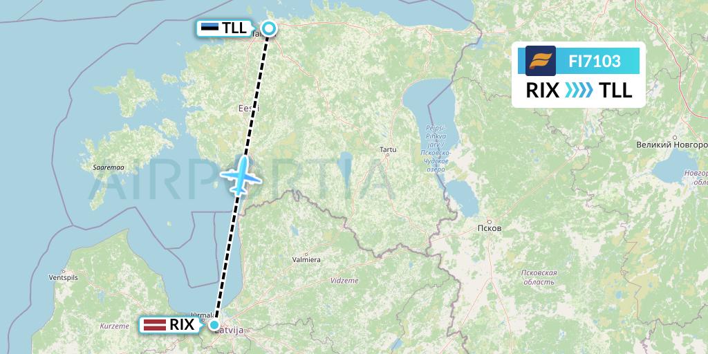 FI7103 Icelandair Flight Map: Riga to Tallinn