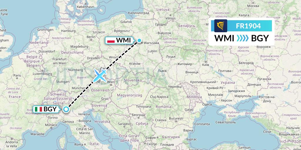 FR1904 Ryanair Flight Map: Warsaw to Milan